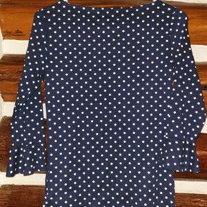 Women's Small, Ralph Lauren Navy Polka Dot long sleeve shirt with ruffled cuffs